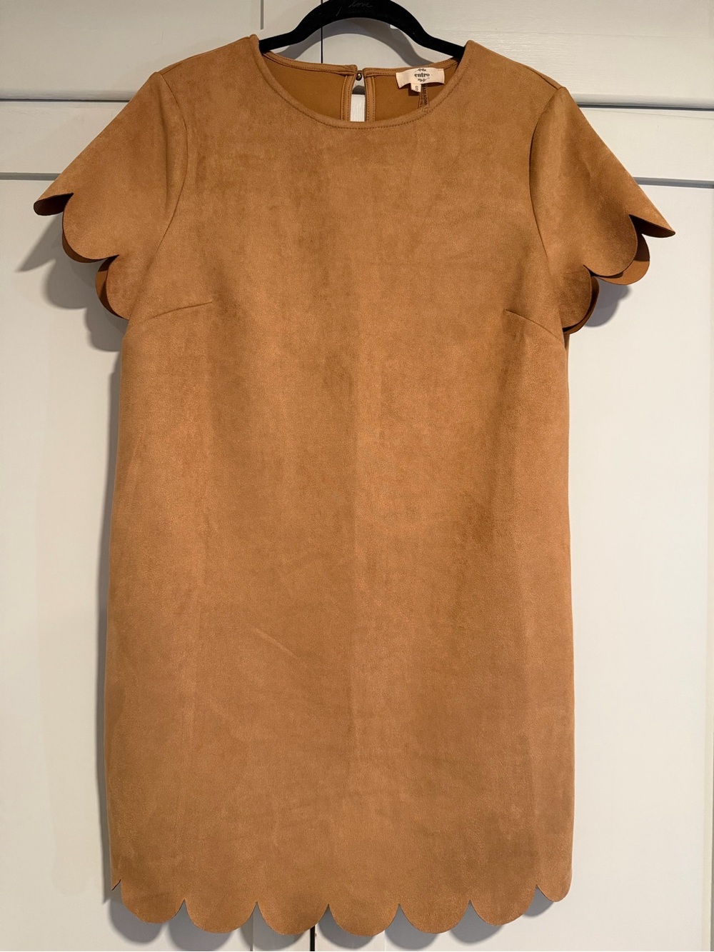 Entro Scallop-Edge Faux Suede Shift Dress, Size Small-EUC